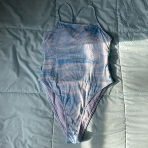 Shein Blue Marble One Piece Swimsuit with Laceup back with padding